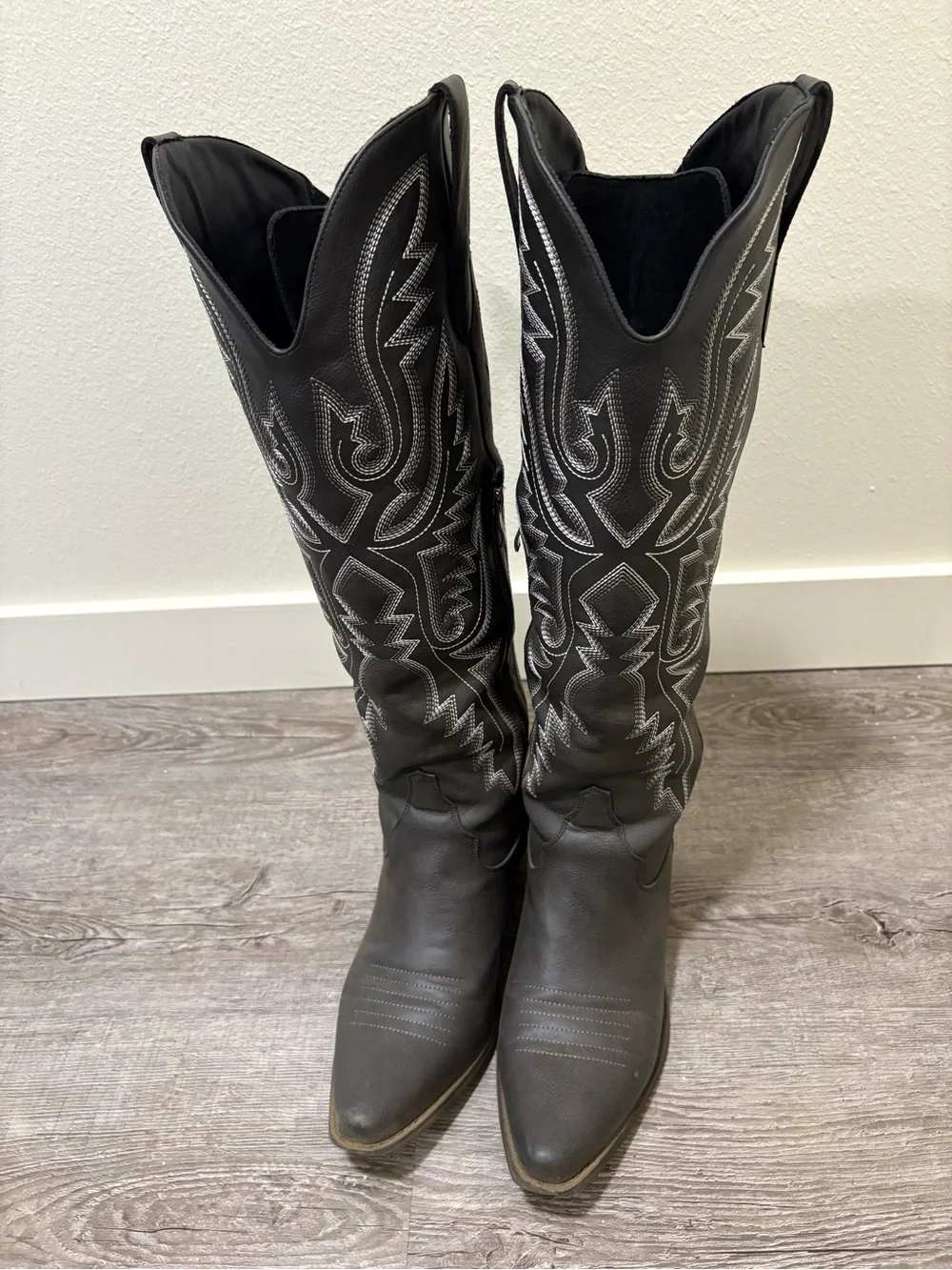 Black Embroidered Tall Western Boots - Women's